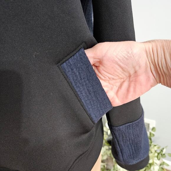 Garbe Luxe Jacket Womens Large Mixed Media Black Blue Snap Front Pockets Stretch - Picture 5 of 14